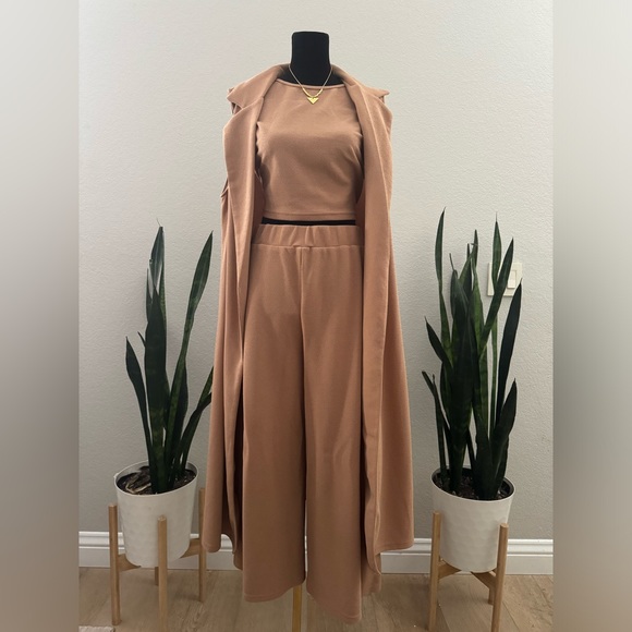 NOTCH COLLAR VEST COAT & SOLID TANK TOP & PALAZZO‎ PANTS SET - Picture 7 of 12